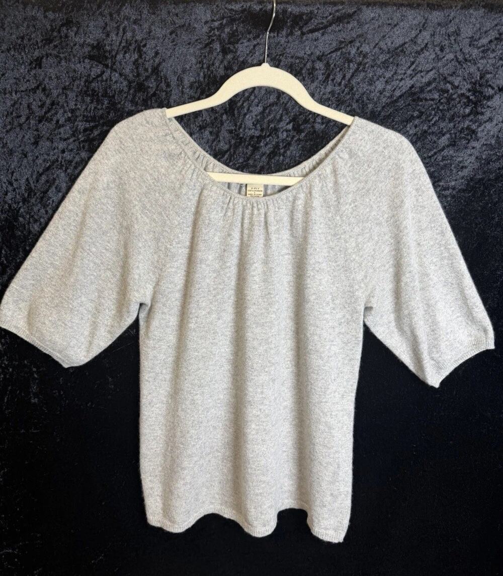 Vertical Design Womens 100% Cashmere Short Sleeve Sweater Sz L Quiet Luxury